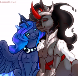 Size: 5524x5432 | Tagged: safe, artist:luna dave, king sombra, princess luna, alicorn, pony, unicorn, g4, belly, colored wings, concave belly, cute, ethereal mane, female, height difference, jewelry, male, mare, pecs, physique difference, regalia, ribcage, ship:lumbra, shipping, simple background, slender, stallion, starry mane, straight, thin, white background, wing fluff, wings
