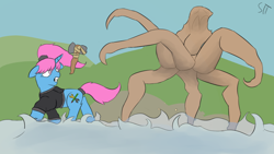 Size: 1192x670 | Tagged: safe, artist:schumette14, oc, oc:serena, pony, unicorn, body horror, crossover, eldritch abomination, game, lovecraft, monster, the forest