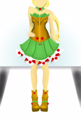 Size: 1440x2160 | Tagged: safe, artist:sarastudly, applejack, human, g4, boots, clothes, dress, female, humanized, shoes, simple background, solo, white background