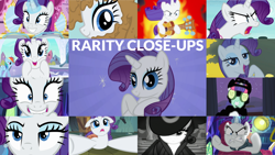 Size: 1280x721 | Tagged: safe, edit, edited screencap, editor:quoterific, screencap, rainbow dash, rarity, pony, unicorn, a dog and pony show, g4, honest apple, it isn't the mane thing about you, made in manehattan, rarity investigates, season 1, season 2, season 3, season 4, season 5, season 6, season 7, sisterhooves social, the crystal empire, the end in friend, the saddle row review, angry, bipedal, carousel boutique, crying, cute, detective rarity, eye lashes, female, glowing horn, guitarity, horn, magic, magic aura, no spoilers, raribetes