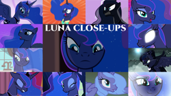 Size: 1280x721 | Tagged: safe, edit, edited screencap, editor:quoterific, screencap, princess luna, spirit of hearth's warming yet to come, alicorn, pony, a hearth's warming tail, between dark and dawn, friendship is magic, g4, luna eclipsed, season 1, season 2, season 6, season 9, breaking the fourth wall, close-up, cute, lightning, looking at you, lunabetes, one eye closed, s1 luna, wink, winking at you