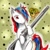 Size: 361x361 | Tagged: safe, artist:xsadi, oc, oc:snowi, pony, unicorn, fallout equestria, fallout equestria: project horizons, biohazard, biohazard sign, blue hair, fallout, fanfic art, female, female oc, horn, looking at you, mare, multicolored mane, pony oc, post-apocalyptic, red and blue, red eyes, red hair, unicorn oc, weapon, white pony