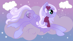 Size: 1182x665 | Tagged: safe, artist:mercyamour, oc, oc only, oc:hearts allure, pegasus, pony, clothes, cloud, female, lying down, lying on a cloud, mare, on a cloud, pegasus oc, scarf, sky, snow, snowfall, winter