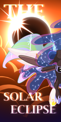 Size: 1080x2160 | Tagged: safe, artist:ca(oh)2, princess celestia, princess luna, alicorn, pony, g4, duo, eclipse, female, hoof shoes, lunar eclipse, mare, peytral, royal sisters, siblings, sisters, solar eclipse, spread wings, wings