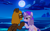 Size: 4091x2544 | Tagged: safe, artist:mellow91, oc, oc only, oc:glass sight, oc:mellow rhythm, pegasus, pony, unicorn, beach, beard, blushing, couple, facial hair, female, glasses, high res, holding hooves, horn, in love, looking at each other, love, male, mare, moon, night, oc x oc, ocean, pegasus oc, romantic, shipping, smiling, smiling at each other, stallion, straight, unicorn oc