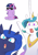 Size: 2480x3508 | Tagged: safe, artist:underpable, princess celestia, princess luna, twilight sparkle, alicorn, pony, unicorn, g4, :o, female, high res, horn, impossibly large horn, jewelry, mare, meme, open mouth, pointing, regalia, royal sisters, siblings, simple background, sisters, sitting, soyjak, soyjaks pointing, sunglasses, twiggie, unicorn twilight, white background, wojak