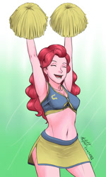 Size: 600x1000 | Tagged: safe, artist:nlhetfield, pinkie pie, human, equestria girls, g4, armpits, cheering, cheerleader, cheerleader outfit, cheerleading, clothes, humanized, miniskirt, open mouth, pom pom, simple background, skirt, smiling, solo, stupid sexy pinkie