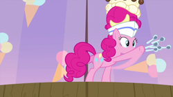 Size: 1920x1080 | Tagged: safe, screencap, pinkie pie, earth pony, pony, g4, interseason shorts, sundae sundae sundae, female, solo, spoon, throwing