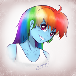 Size: 1000x1000 | Tagged: safe, artist:empyu, rainbow dash, equestria girls, g4, female, short hair, signature, sketch, smiling, solo