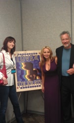 Size: 1952x3264 | Tagged: safe, human, bronycon, bronycon 2012, female, irl, irl human, john de lancie, lauren faust, love and tolerate, male, photo, poster, tara strong, trio, voice actor