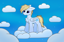 Size: 1920x1280 | Tagged: safe, artist:keupoz, oc, oc only, oc:terncode, pegasus, pony, cloud, commission, on a cloud, pegasus oc, sky, standing on a cloud
