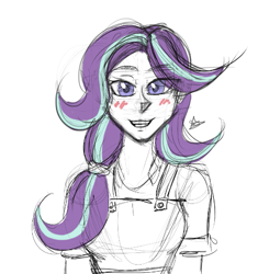 Size: 551x563 | Tagged: safe, artist:zachc, starlight glimmer, human, g4, alternate hairstyle, breasts, busty starlight glimmer, female, humanized, looking at you, sketch, solo, wip