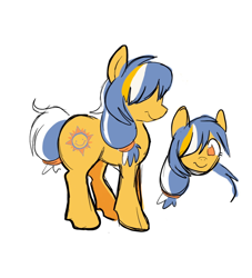 Size: 1072x1183 | Tagged: safe, artist:yidwags, oc, oc only, oc:sun showers, pony, cute, female, front view, hair over one eye, reference sheet, side view, smiling, solo