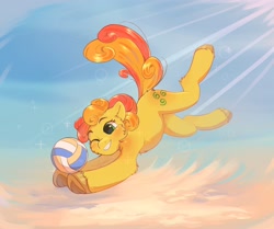 Size: 2500x2093 | Tagged: safe, artist:peachmayflower, oc, oc only, earth pony, pony, beach, high res, solo, sports, volleyball