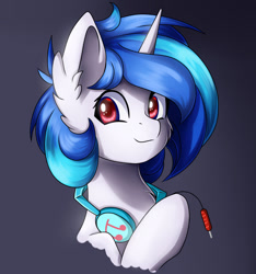 Size: 1280x1369 | Tagged: safe, artist:natanvok, dj pon-3, vinyl scratch, pony, unicorn, g4, bust, cute, ear fluff, female, headphones, looking at you, mare, missing accessory, portrait, simple background, smiling, solo, vinylbetes