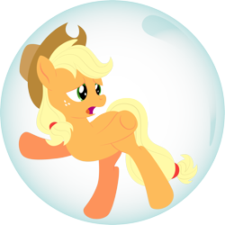 Size: 2600x2600 | Tagged: safe, artist:alexdti, applejack, earth pony, pony, g4, twilight's kingdom, applejack's hat, bubble, cowboy hat, female, frown, hat, high res, magic, mare, missing cutie mark, open mouth, simple background, solo, transparent background