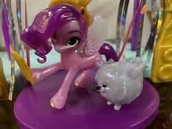 Size: 2048x1536 | Tagged: safe, cloudpuff, pipp petals, dog, flying pomeranian, pegasus, pomeranian, pony, g5, my little pony: a new generation, official, female, irl, mare, merchandise, photo, toy, winged dog