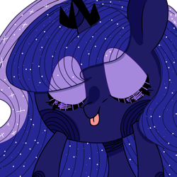 Size: 768x768 | Tagged: artist needed, safe, princess luna, alicorn, pony, g4, :p, chibi, cute, ethereal mane, eyes closed, female, mare, raspberry, smiling, solo, starry mane, tongue out