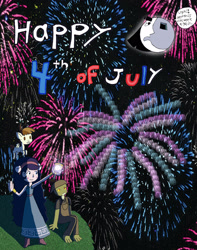 Size: 2540x3219 | Tagged: safe, artist:pokeneo1234, featherweight, g4, 4th of july, crossover, festivia butterfly, fireworks, high res, holiday, joel g, moony, oddworld, star vs the forces of evil, toby the mudokon, united states