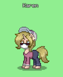 Size: 367x451 | Tagged: safe, pony, unicorn, pony town, female, hat, karen, mare, mask, ponified, solo, sunglasses