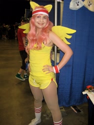 Size: 1536x2048 | Tagged: safe, artist:neoangelwink, fluttershy, human, bronycon, bronycon 2012, g4, clothes, converse, cosplay, costume, hand on hip, headband, irl, irl human, photo, shoes, shorts, sleeveless, wristband