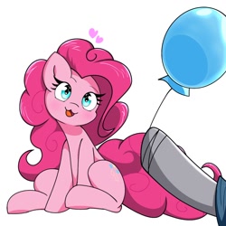 Size: 1280x1280 | Tagged: safe, artist:zeon_starlight, maud pie, pinkie pie, earth pony, pony, g4, :3, balloon, cute, diapinkes, heart, offscreen character, open mouth, party balloon, simple background, that pony sure does love balloons, white background