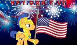Size: 2064x1204 | Tagged: safe, artist:not-yet-a-brony, flash sentry, g4, 2021, 4th of july, american independence day, armor, celebration, fireworks, flag, holiday, lyrics in the description, patriotic, patriotism, royal guard armor, the star-spangled banner, youtube link
