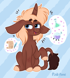Size: 1316x1460 | Tagged: safe, artist:pink-pone, oc, oc only, oc:ginger spice, pony, unicorn, big ears, floppy ears, male, pictogram, solo, stallion