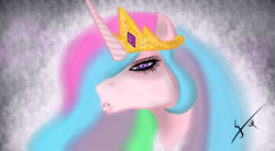 Size: 1860x1024 | Tagged: safe, artist:gsomv, princess celestia, alicorn, pony, g4, bust, lidded eyes, portrait, solo