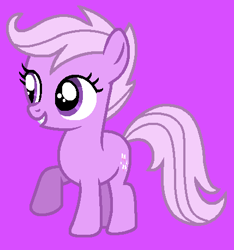 Size: 429x458 | Tagged: safe, artist:kammythepanic, lickety-split, earth pony, pony, g1, g4, female, filly, g1 to g4, generation leap, grin, purple background, raised hoof, raised leg, simple background, smiling, solo