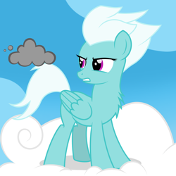 Size: 3000x3000 | Tagged: safe, artist:pizzamovies, fleetfoot, pegasus, pony, g4, annoyed, chest fluff, cloud, female, frown, gritted teeth, high res, mare, on a cloud, raincloud, show accurate, solo