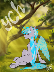 Size: 3000x4000 | Tagged: safe, artist:stirren, pony, commission, digital art, horn, solo, tree, wings, your character here