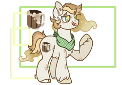 Size: 1600x1118 | Tagged: safe, artist:caramelbolt24, oc, oc only, oc:wheat beer, earth pony, pony, alcohol, beer, chest fluff, ear fluff, earth pony oc, magical lesbian spawn, neckerchief, offspring, open mouth, parent:applejack, parent:princess celestia, parents:applelestia, raised hoof, signature, simple background, smiling, solo, story included, transparent background, unshorn fetlocks