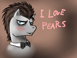Size: 949x705 | Tagged: safe, artist:gsomv, doctor whooves, time turner, earth pony, pony, g4, bowtie, discorded, discorded whooves, fanart, i hate pears, pear, that pony sure does hate pears