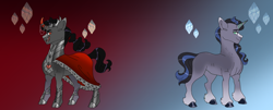 Size: 1900x768 | Tagged: safe, artist:rainydayjitters, king sombra, pony, umbrum, unicorn, g4, alternate hairstyle, cape, clothes, crown, duality, good king sombra, horn, horn ring, jewelry, male, regalia, ring, solo, stallion, story included