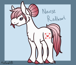 Size: 1750x1500 | Tagged: safe, artist:misskanabelle, nurse redheart, earth pony, pony, g4, abstract background, chest fluff, female, hoof fluff, mare, missing accessory, signature, smiling, solo