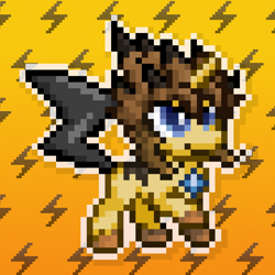 Size: 1024x1024 | Tagged: safe, artist:tony yotes, artist:yotes games, artist:yotesmark, oc, oc only, oc:electina, jolteon, pikachu, pony, unicorn, battle gem ponies, dragon ball, eeveelution, pixel art, pokémon, ponymon, solo, super saiyan