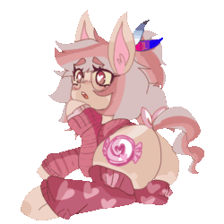 Size: 1700x1700 | Tagged: safe, artist:nyansockz, artist:ube, oc, oc:swirlie twirlie, earth pony, pony, pony town, animated, blushing, candy, clothes, earth pony oc, eyebrows, eyebrows visible through hair, food, gif, glasses, heart eyes, live2d, original art, pony oc, socks, sweater, white pupils, wingding eyes