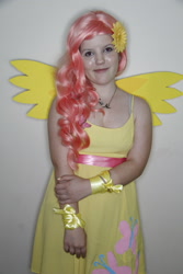 Size: 1365x2048 | Tagged: safe, fluttershy, human, bronycon, bronycon 2012, g4, clothes, cosplay, costume, flower, flower in hair, irl, irl human, photo, sleeveless