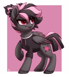 Size: 1750x1950 | Tagged: safe, artist:luminousdazzle, oc, oc only, oc:raspberry licorice, pegasus, pony, clothes, pink eyes, solo, unshorn fetlocks