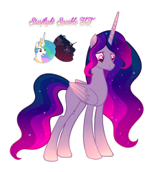 Size: 1830x2045 | Tagged: safe, artist:afterglory, princess celestia, oc, oc:princess dusk glow, alicorn, pony, g4, base used, ethereal mane, female, magical lesbian spawn, mare, offspring, parent:oc:princess dusk glow, parent:princess celestia, parents:canon x oc, starry mane