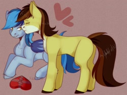 Size: 2942x2203 | Tagged: safe, artist:fajnk, oc, bat pony, earth pony, pony, bat pony oc, candies, candy, commission, cute, earth pony oc, female, food, heart, heterosexual, high res, kissing, love, male, mare, pair, stallion, ych result