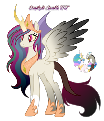 Size: 1530x1779 | Tagged: safe, artist:afterglory, discord, princess celestia, oc, alicorn, hybrid, pony, g4, female, interspecies offspring, male, mare, offspring, parent:discord, parent:princess celestia, parents:dislestia, ship:dislestia, shipping, simple background, straight, transparent background