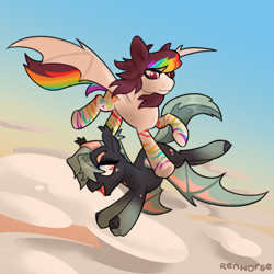 Size: 2000x2000 | Tagged: safe, artist:renhorse, oc, oc only, bat pony, pony, cloud, flying, high res, male, stallion