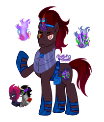 Size: 1299x1533 | Tagged: safe, artist:afterglory, king sombra, tempest shadow, oc, pony, unicorn, g4, armor, male, offspring, parent:king sombra, parent:tempest shadow, parents:sombrest, stallion