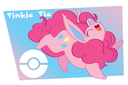 Size: 599x400 | Tagged: safe, artist:toyoll, pinkie pie, flareon, g4, cute, diapinkes, eyes closed, female, open mouth, pokefied, pokémon, smiling, solo, species swap