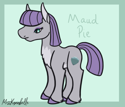 Size: 1750x1500 | Tagged: safe, artist:misskanabelle, maud pie, earth pony, pony, g4, abstract background, chest fluff, colored hooves, female, mare, signature, solo, story included