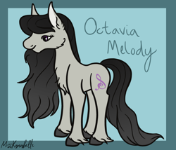 Size: 1750x1500 | Tagged: safe, artist:misskanabelle, octavia melody, earth pony, pony, g4, abstract background, chest fluff, ear fluff, female, mare, signature, smiling, solo, story included, unshorn fetlocks