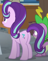 Size: 322x409 | Tagged: safe, screencap, spike, starlight glimmer, pony, unicorn, a matter of principals, g4, butt, cropped, female, glimmer glutes, plot