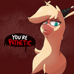 Size: 978x981 | Tagged: safe, artist:hitsuji, oc, oc only, oc:shio (hitsuji), alpaca, them's fightin' herds, belittling, community related, hat, looking at you, party hat, reaction image, solo, tfh oc